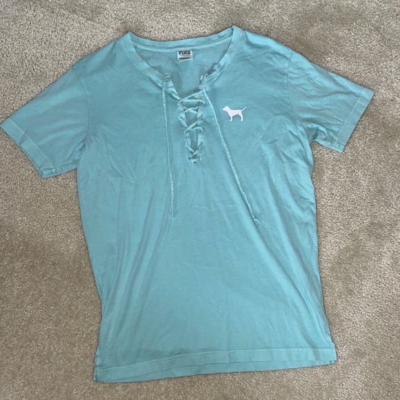 VSPINK Front Lace Up Campus Tee Aqua Size XS - Picture 2 of 7